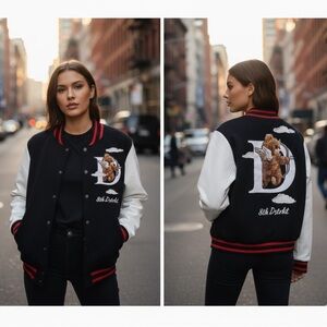 NWT 8ighth Dstrkt Cupid Teddy Bear Varsity Jacket - Black/White - Size Large